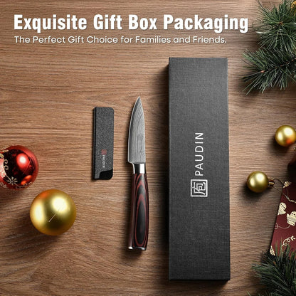 Paring Knife, 3.5 Inch Fruit Knife, High Carbon 5Cr15Mov Stainless Steel Forged Paring Knife, Ultra Sharp Small Kitchen Knife, Ergonomic Wooden Handle with Elegant Gift Box