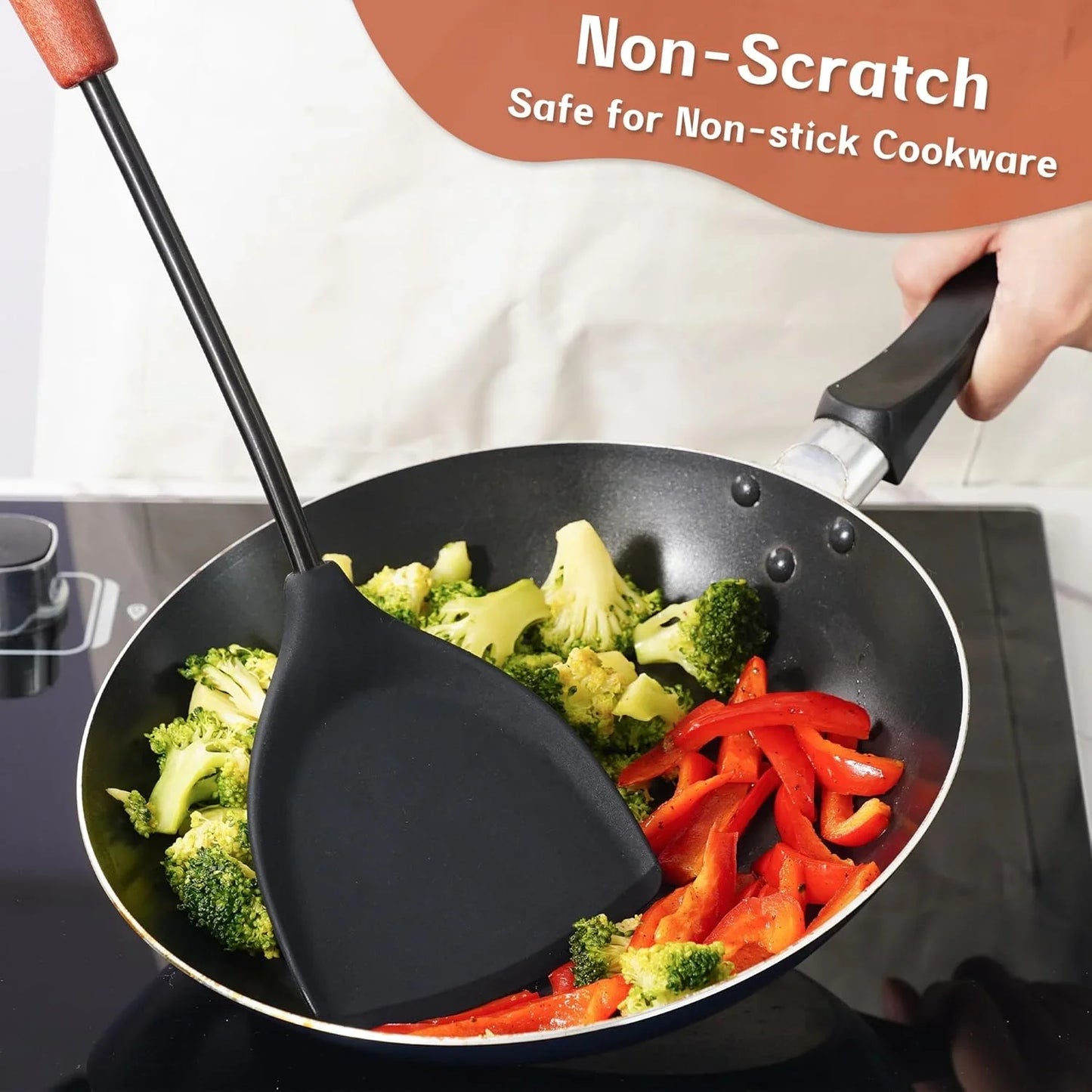 Wok Tools, Wok Utensil,Wok Spatula,Ladle,Skimmer Tool Set,Non Stick Heat-Resistant Silicone Cooking Utensils BPA Free Kitchen Utensils Cookware, Pack of 3,Black