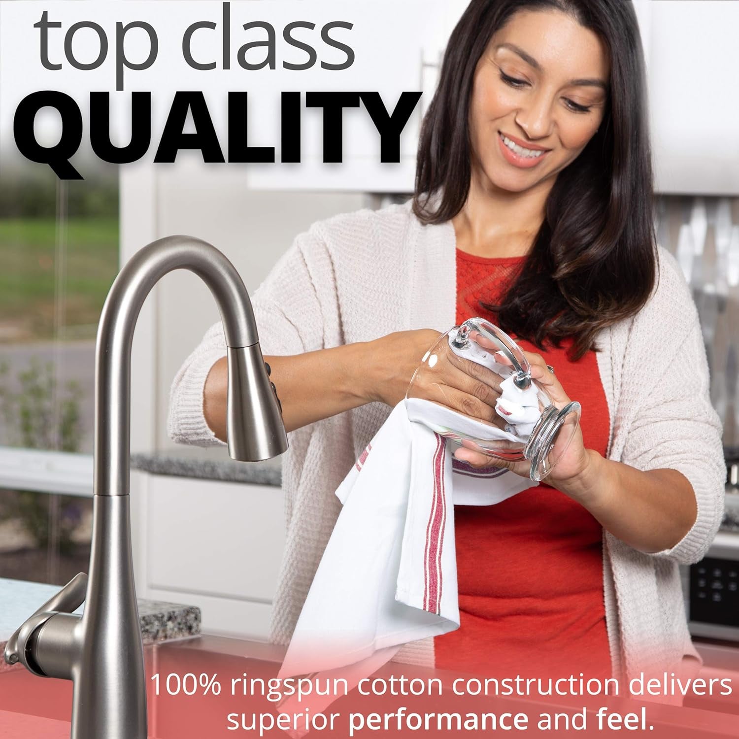 Dish Towels Set (13 Pack) for Kitchen Decor Super Absorbent 100% Natural Cotton Zero-Lint - 25.5 X 15.5 Inch (13-Pack Red, Green & Blue Stripes)