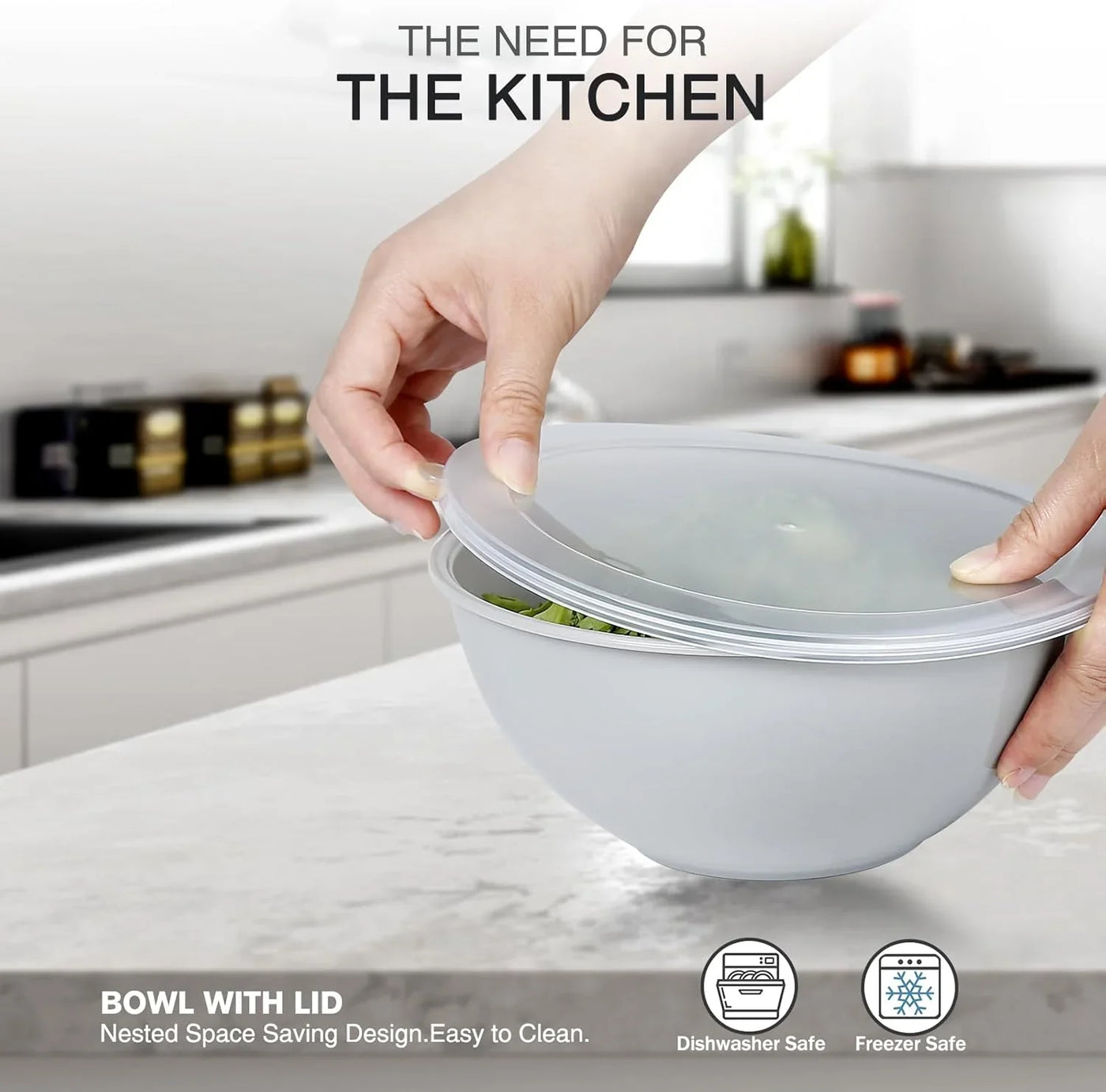 Plastic Mixing Bowls with Lids Set for Kitchen, 6 Set Nesting Bowls for Mixing, Baking, Prepping, Cooking and Serving Food, Mixing Bowls Dishwasher, Microwave Safe