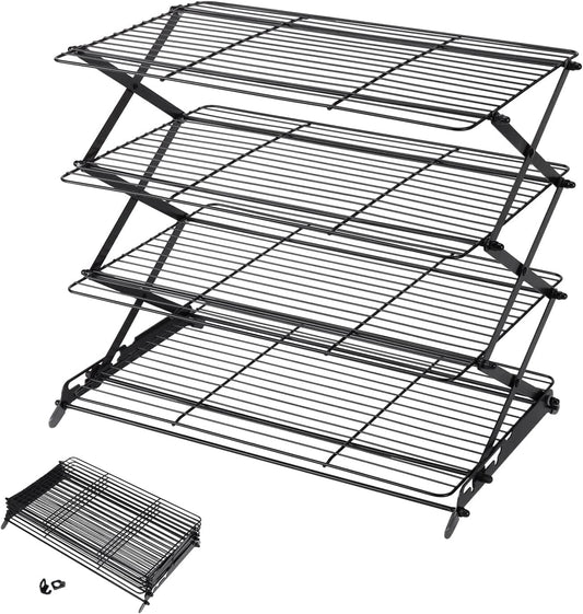 2/3/4-Tier Upgraded Collapsible Cooling Rack with Adjustable 3 Setting Design Stackable Roasting Cooking Drying Wire Cooling Rack for Cookies Baking Gifts for Women
