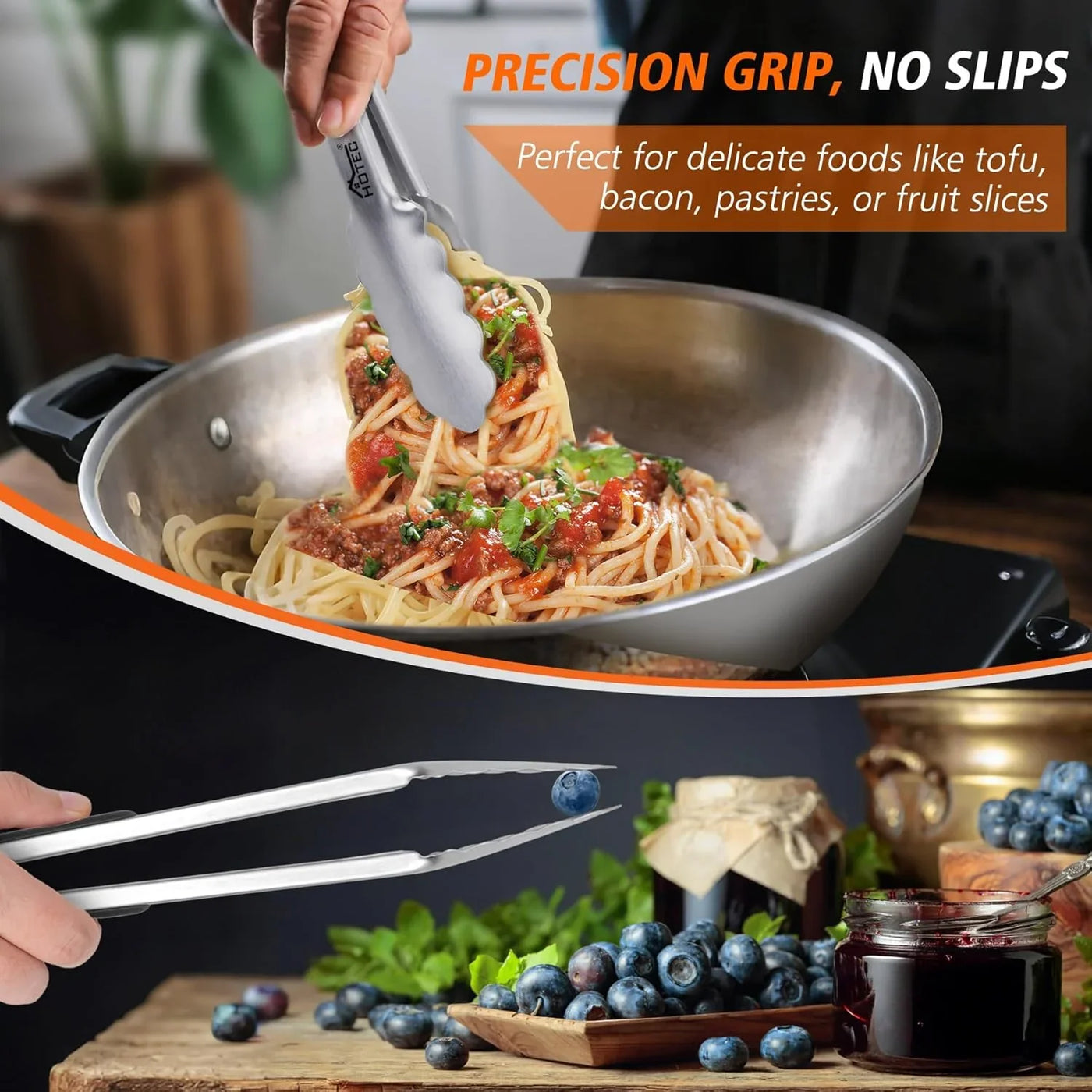 Stainless Steel Kitchen Tongs, Set of 2-9" and 12", Locking Metal Food Tongs for Cooking, Serving, BBQ, Grill Non-Slip Grip