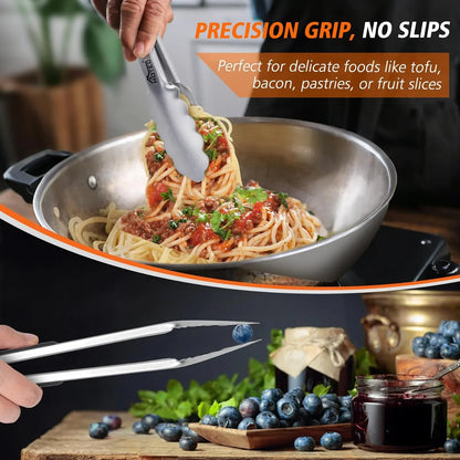 Stainless Steel Kitchen Tongs, Set of 2-9" and 12", Locking Metal Food Tongs for Cooking, Serving, BBQ, Grill Non-Slip Grip