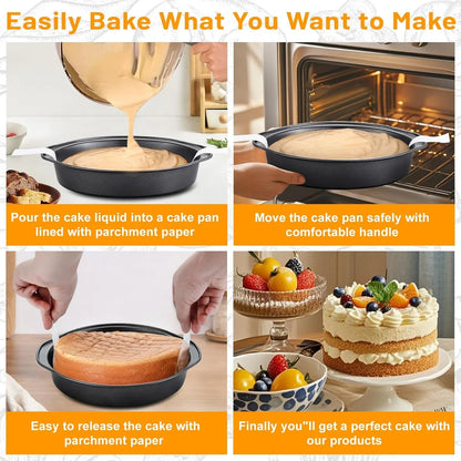 8 Inch Cake Pan - 3PCS Carbon Steel round Cake Pans with 100 Pieces Parchment Paper, Non-Stick & Easy Demolding, Non-Toxic & Healthy