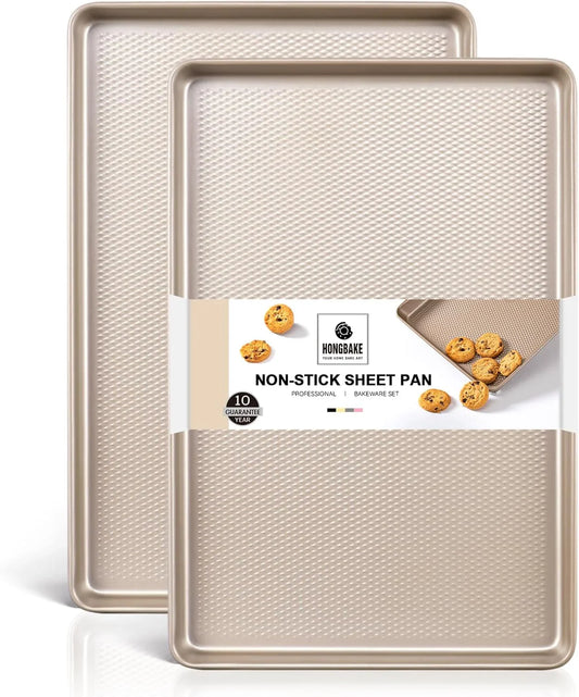 2 Pack Half Sheet Baking Pans,Non Stick Baking Sheet for Oven, 57% Thicker Carbon Steel Cookie Sheets for Baking, 17.5" X 12" Cookie Trays