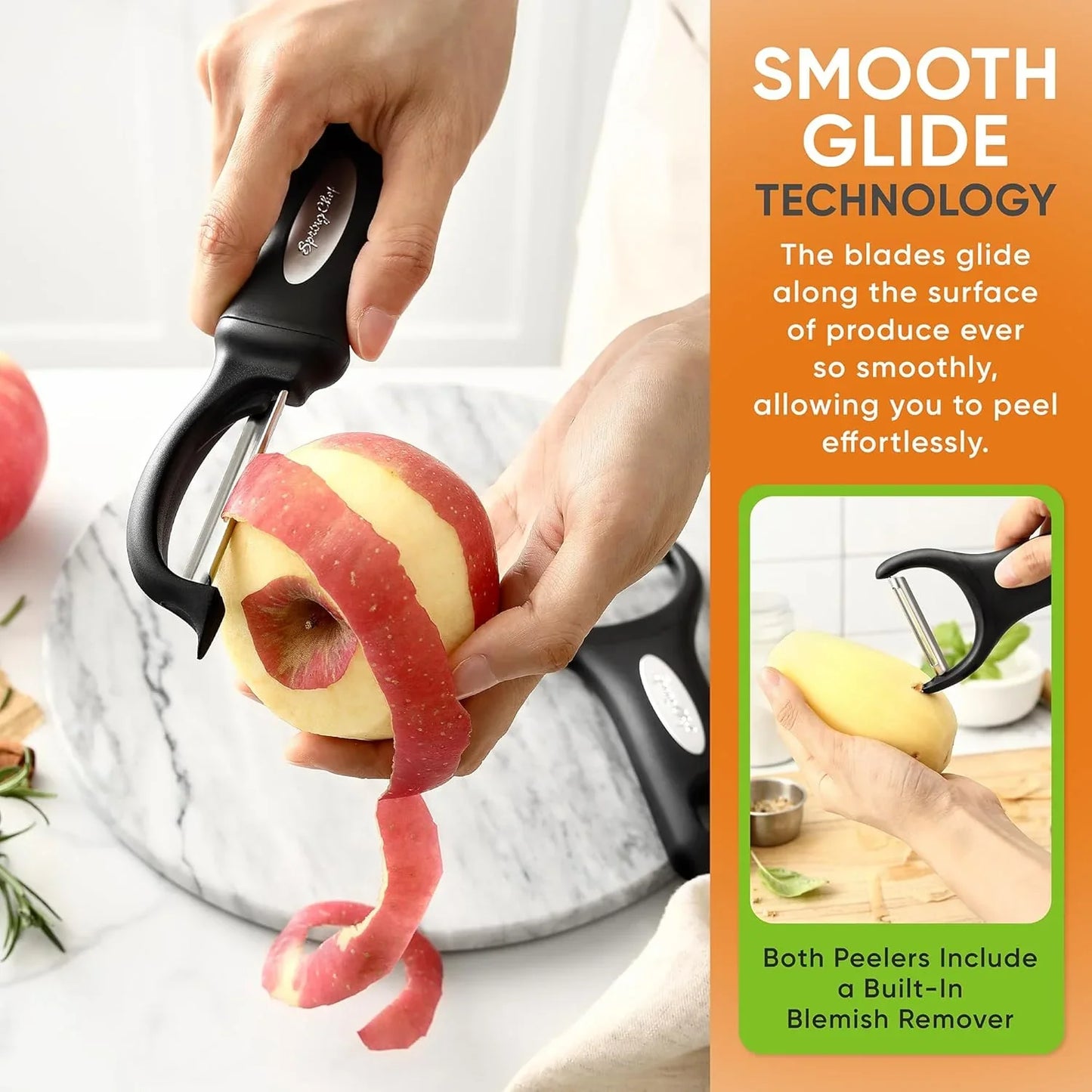 Swivel Vegetable Peeler & Y Potato Peeler for Kitchen with Soft Grip Handles and Ultra Sharp Stainless Steel Blades, Perfect for Veggie, Fruit, Carrot, Apple - Dishwasher Safe - Black