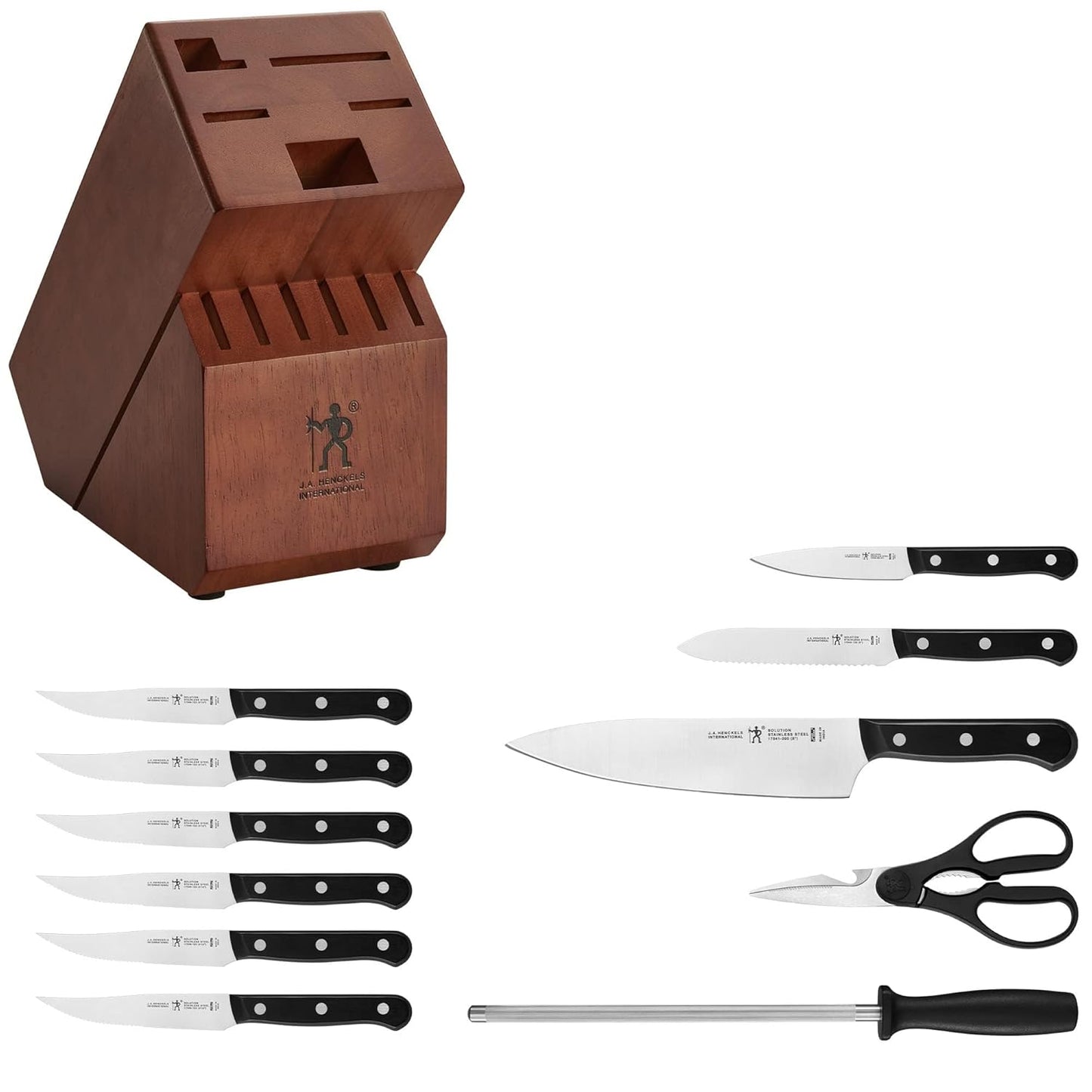 Solution Razor-Sharp 12-Pc Knife Set, Chef Knife, Bread Knife, Steak Knife, German Engineered Informed by 100+ Years of Mastery,Walnut