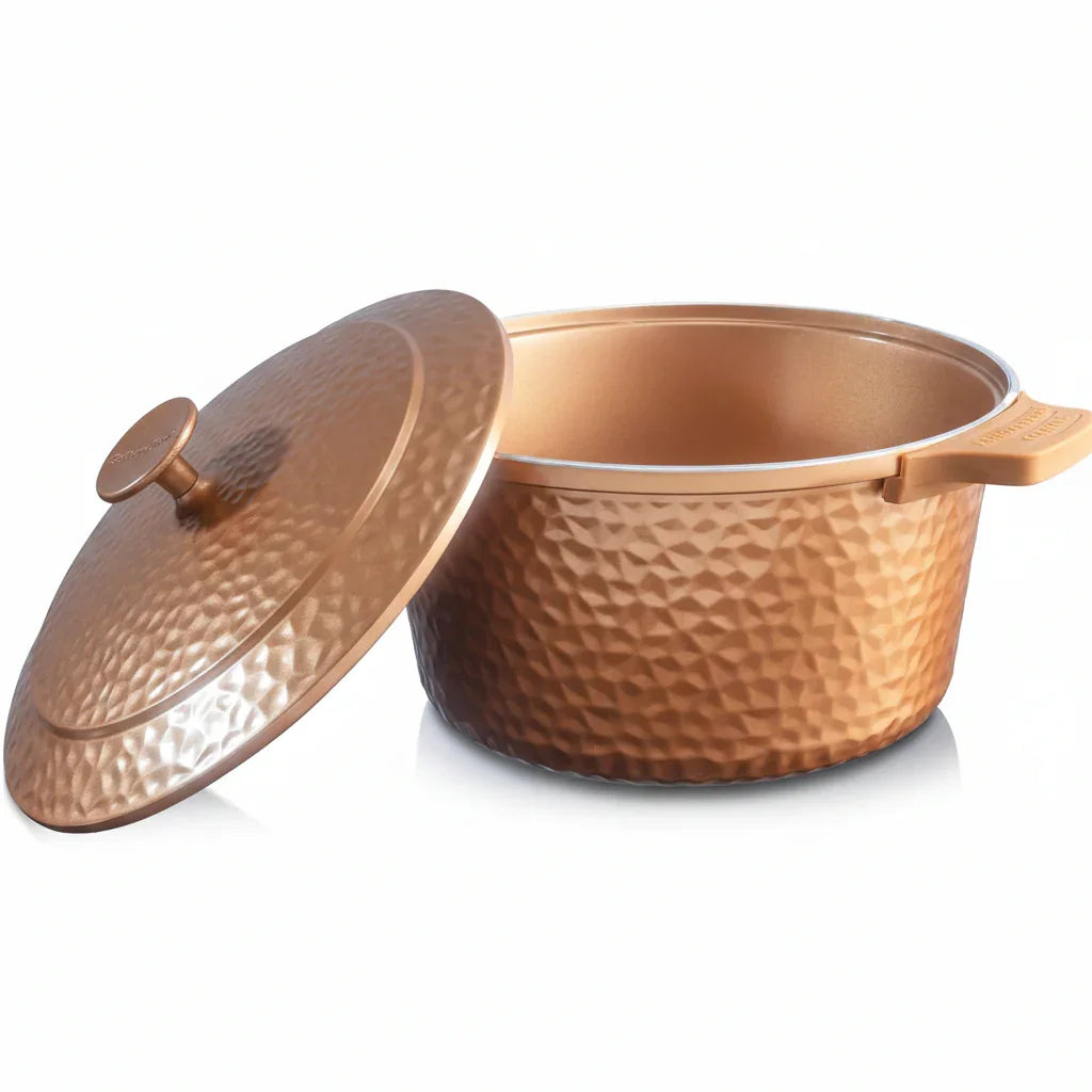 Hammered 5 Qt Lightweight Dutch Oven Pot with Lid & Holders, Ceramic Non Toxic, Oven Safe & Even Heat Retaining Dutch Oven for Bread Baking Sourdough, Soup, 70% Lighter than Cast Iron