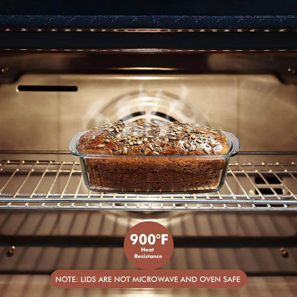 LARGE 7.6 Cups/1800 ML/1.9 Qt Glass Loaf Pan with Lids (Set of 2) - Meatloaf Pan BPA Free Airtight Lids Grip Handle Easy Carry, Microwave and Oven Safe - Loaf Pans for Baking Bread, Cakes