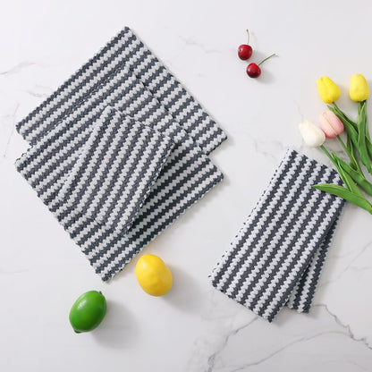12 Pack Kitchen Dish Cloths, Ultra Soft and Absorbent Dish Towels, Reusable Fast Drying Microfiber Cleaning Cloth, Coral Velvet Wave Design No-Lint, 10 X 10 Inches, Dark Grey