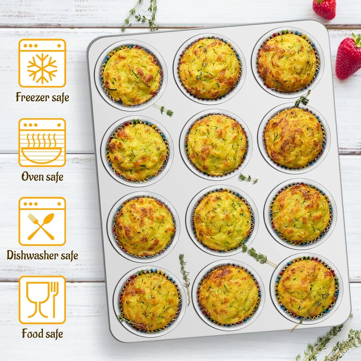 Muffin Pan 12-Cup, Set of 2, Stainless Steel Cupcake Pan Metal Muffin Baking Tins for Oven, Regular Size & Easy Clean, Non-Toxic & Dishwasher Safe