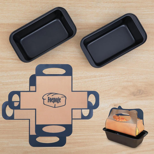 Loaf Pan with Liners Set: 2-Pack Nonstick 9 X 5 Inch Bread Pan and Loaf Liners for Homemade Oven Baking - Rectangular Baking Tray for Kitchen Home Baker Make Sourdough Banana Sandwich Bread