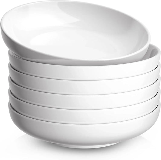 35Oz Pasta Bowls Set of 6, 8.5" Large Salad Bowls Soup Bowl for Kitchen, Microwave & Dishwasher Safe, Porcelain Wide and Shallow Serving Bowl, White Dinner Plates, Dinnerware Set, Gift