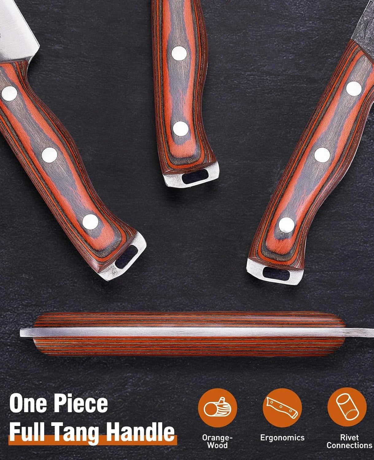 3PCS Hand Forged Butcher Knife Set, Very Sharp Meat Knife Serbian Chef Knife Boning Knife for Meat Cutting Kitchen Cooking BBQ Gifts for Men Father