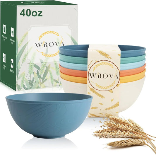 Wheat Straw Bowls for Kitchen Set of 6,Anti-Scald Thick Soup Bowls 40Oz,Microwave and Dishwasher Safe Bowl Sets, Unbreakable Cereal Bowl Sets. Vibrant Series