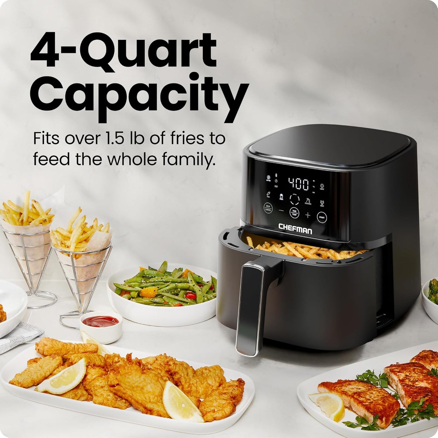 Air Fryer – 4 QT Compact Airfryer for Quick & Easy Meals in Minutes, Features Hi-Fry Technology for Extra Crisp, Touchscreen Controls with 4 Presets, Nonstick & Dishwasher Safe Basket - Black