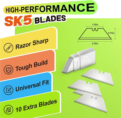 Utility Knife, 4 Pack Colorful Box Cutter with 10 SK5 Blades, Navajas Para Trabajo, Folding Utility Knife with Clip, Razor Knife for Cardboard, Carpet, Wallpaper, Box Opener