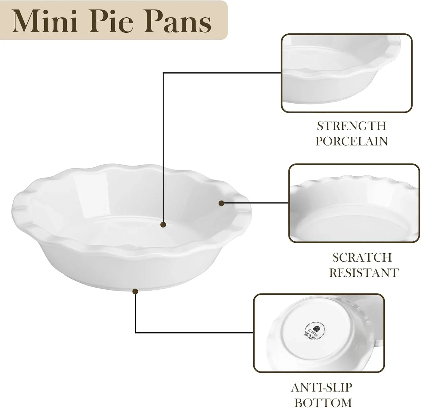 Ceramic Mini Pie Pans Set of 6, 6 Inch Pie Plates for Baking with Ruffled Edge, Small Quiche Baking Dish Pans Tart Pans, Individual Pot Pie Plates, Microwave & Oven Safe, White