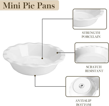 Ceramic Mini Pie Pans Set of 6, 6 Inch Pie Plates for Baking with Ruffled Edge, Small Quiche Baking Dish Pans Tart Pans, Individual Pot Pie Plates, Microwave & Oven Safe, White