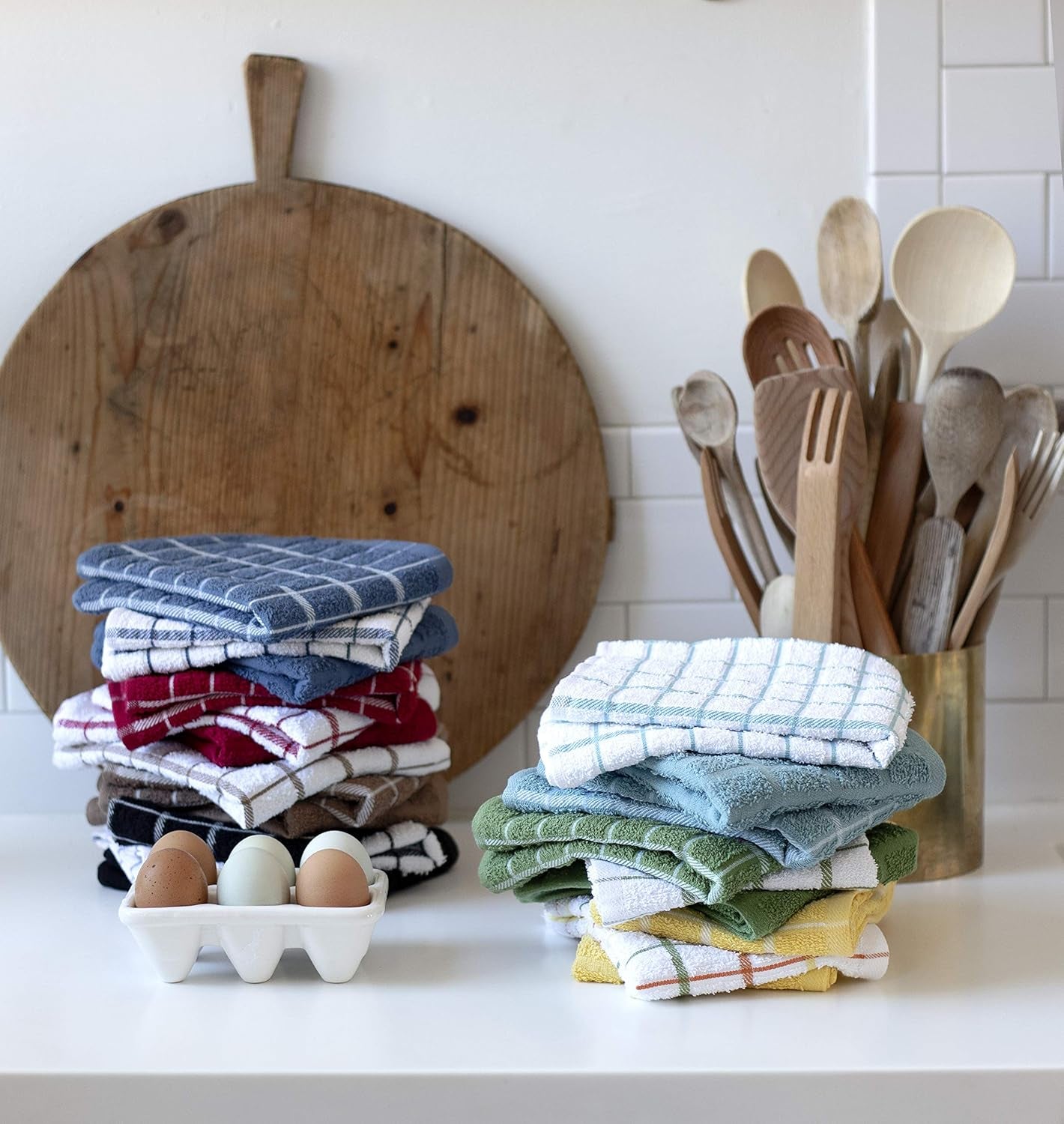 Premium 100% Cotton Terry Check Kitchen Dish Towels - Highly Absorbent, Super Soft, Long-Lasting, 25"X15", 3-Pack, Federal Blue