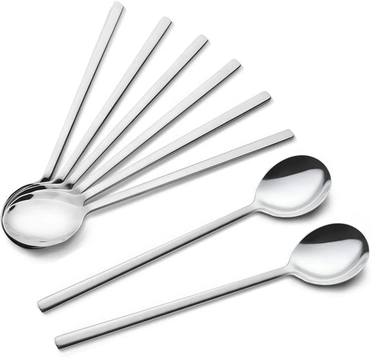 Spoons, 8 Pieces Korean Spoon, 8.5 Inch Stainless Steel Table Soup Spoons with Long Handles for Home, Kitchen, or Restaurant Flatware Set