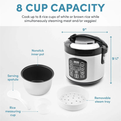 Professional Digital Rice Cooker, Multicooker, 4-Cup (Uncooked) / 8-Cup (Cooked), Steamer, Slow Cooker, Oatmeal Cooker, STS, Auto Keep Warm, 2 Qt, Stainless Steel Exterior, ARC-954SBD