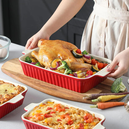 Bakeware Set of 4,  Porcelain Baking Pans Set for Oven, Casserole Dish, Ceramic Rectangular Baking Dish Lasagna Pans for Cooking Cake Pie Dinner Kitchen, Red (9.5"/11.25"/12.75"/14.5")