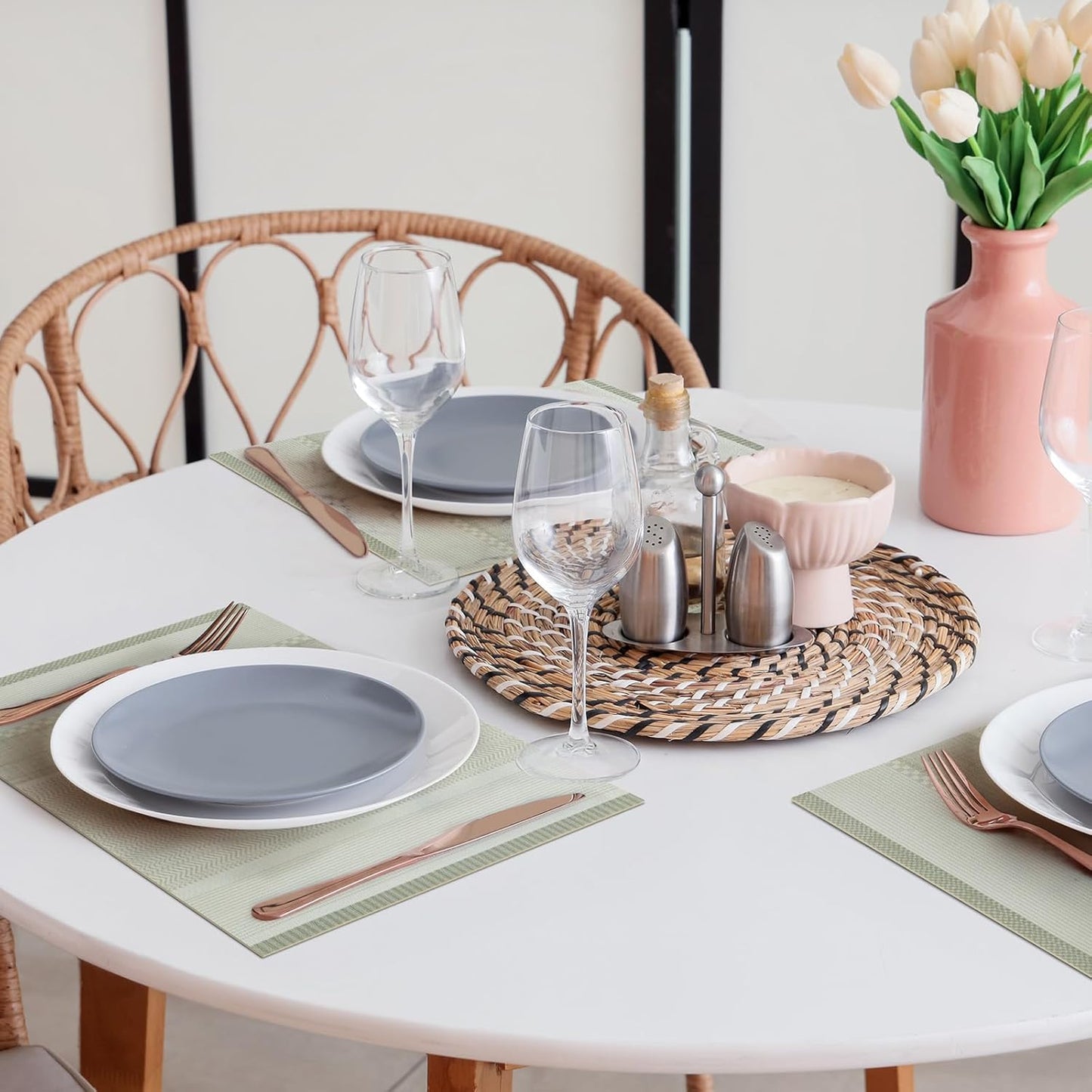 Striped Leather Placemats Set of 4, 12X15.7 Inch Japanese Style Non-Slip Place Mats, Washable Waterproof Table Mats for Indoor Kitchen Dining Party Table Decoration