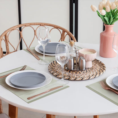 Striped Leather Placemats Set of 4, 12X15.7 Inch Japanese Style Non-Slip Place Mats, Washable Waterproof Table Mats for Indoor Kitchen Dining Party Table Decoration
