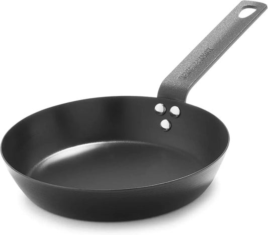 Pre-Seasoned Carbon Steel 8” Frying Pan Skillet, Use on Induction, Stove and Grill, Durable, Even-Heating, for Searing, Grilling, Oven Use, and Campfire, Indoor/Outdoor