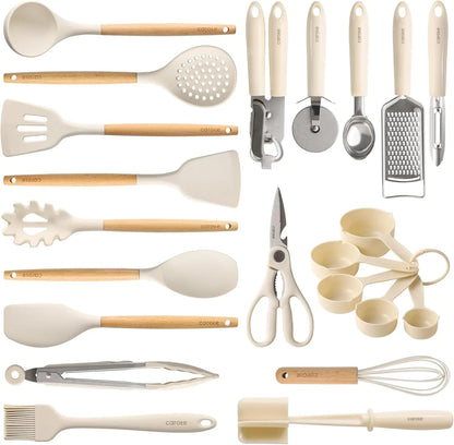 22Pcs Silicone Cooking Utensils Set, 446°F Heat Resistant Kitchen Utensils Gadgets Set, Spatula, Turner, Whisk, Tongs
