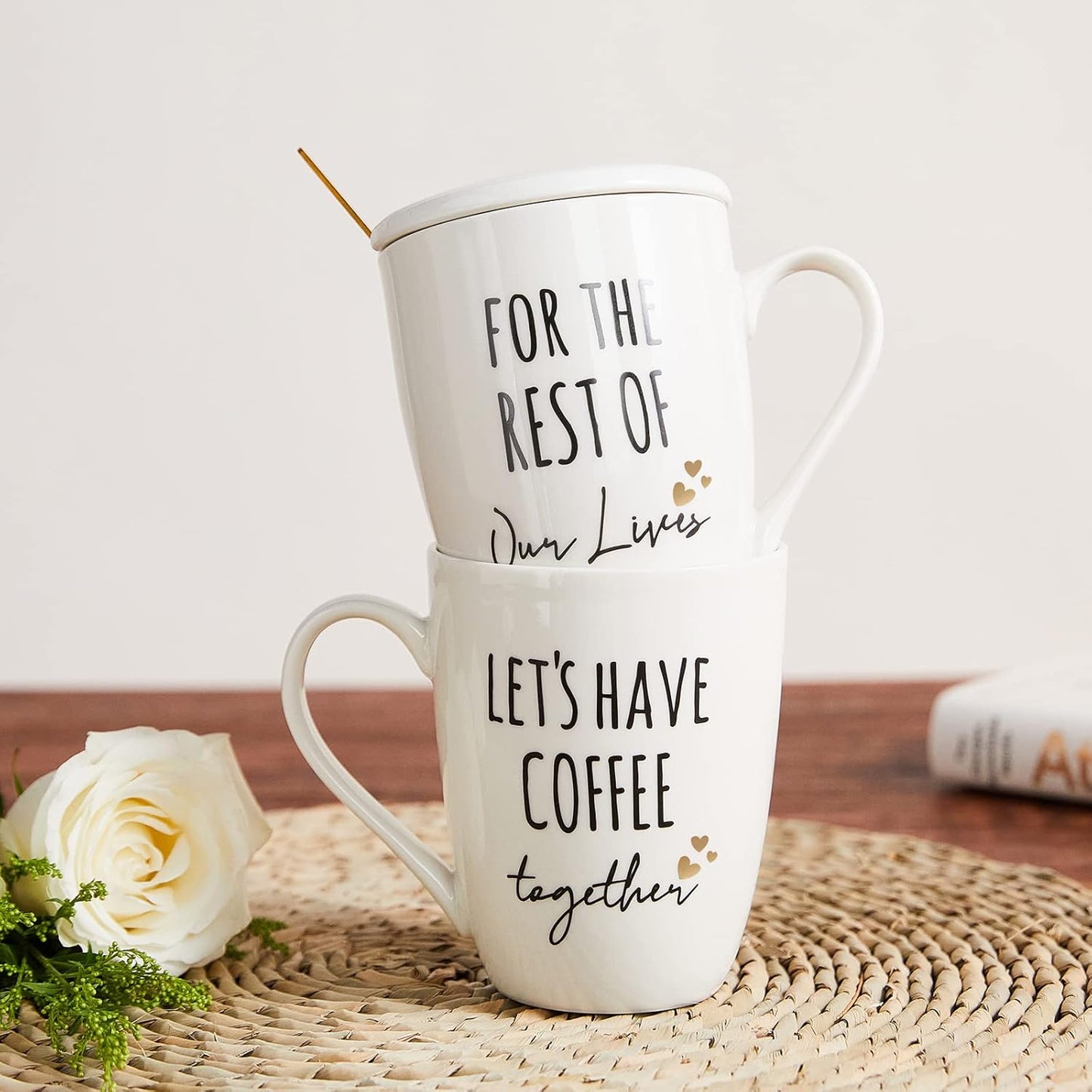 Ceramic Engagement Gifts for Couples Newly Engaged Unique Coffee Mugs Set of 2, 12 Oz| Bachelorette Bridal Shower Gift for Bride, Anniversary Wedding Gifts for Couple Housewarming Gift Ideas