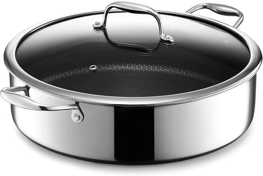 Hybrid Nonstick 7-Quart Sauté Pan with Tempered Glass Lid, Chicken Fryer, Stay-Cool Handles, Dishwasher-Friendly, Oven-Safe up to 900°F, Induction Ready, Compatible with All Cooktops