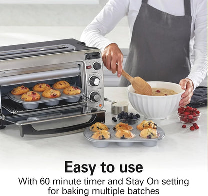 2-In-1 Countertop Toaster Oven and Long Slot 2 Slice Toaster, 60 Minute Timer and Automatic Shut Off, Shade Selector, Stainless Steel (31156)