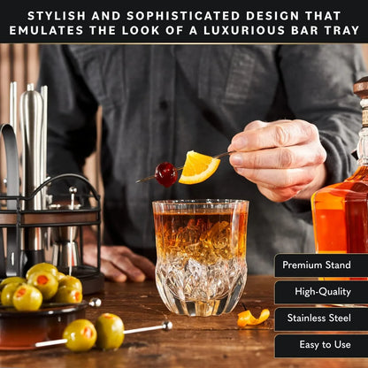Bartender Kit - 22-Piece Cocktail Shaker & Bar Tool Set - Wooden Stand Display & Bar Cart Accessories - Recipe Book & Housewarming Gifts - 22-Pc, Silver