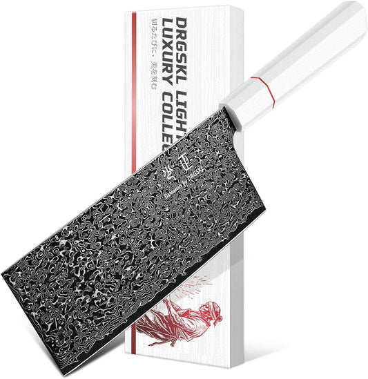 Damascus Meat Cleaver Knife - VG10 Butcher Knife for Meat Cutting - Kitchen Knives for Chopper Big Vegetables - Japanese G10 Handle - with Gift Box
