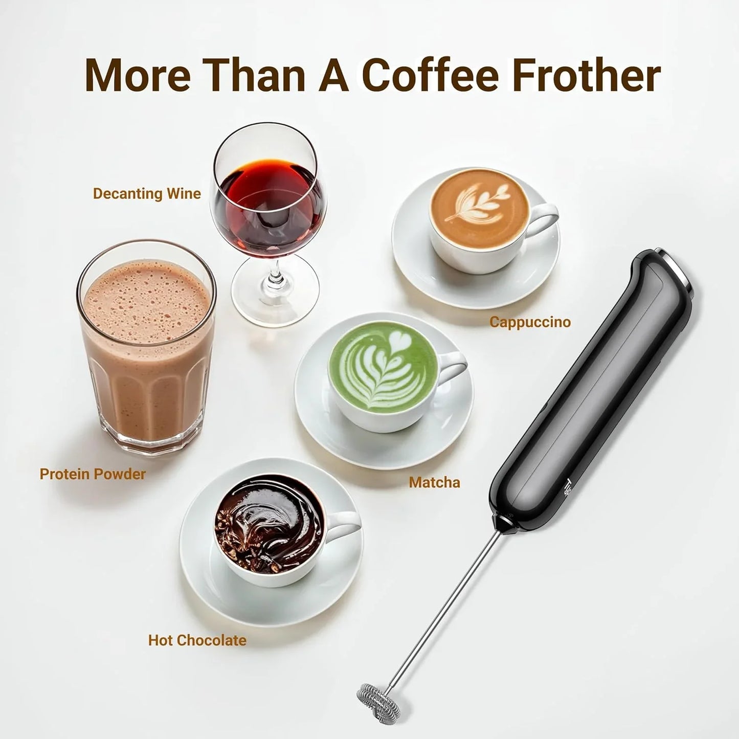 Instawhisk Milk Frother with Variable Speed, Rechargeable Coffee Frother Wand with Detachable Double Whisk, Drink Mixer Handheld Electric Stirrer for Latte, Cappuccino, Matcha, Almond Milk, Protein