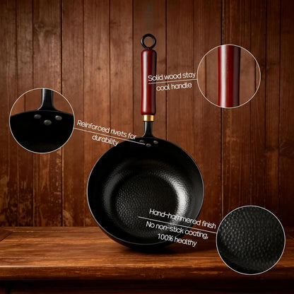 10" Pre-Seasoned Carbon Steel Wok - Fast, Even Heating, Electric & Induction - Durable Commercial-Grade - Ready-To-Use, Easy Maintenance - Toxin-Free Cooking - Japanese Style Deep Wok