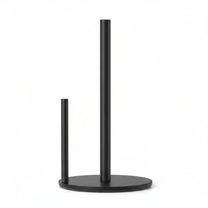 Black minimalist kitchen paper towel holder with dual rods for organized storage