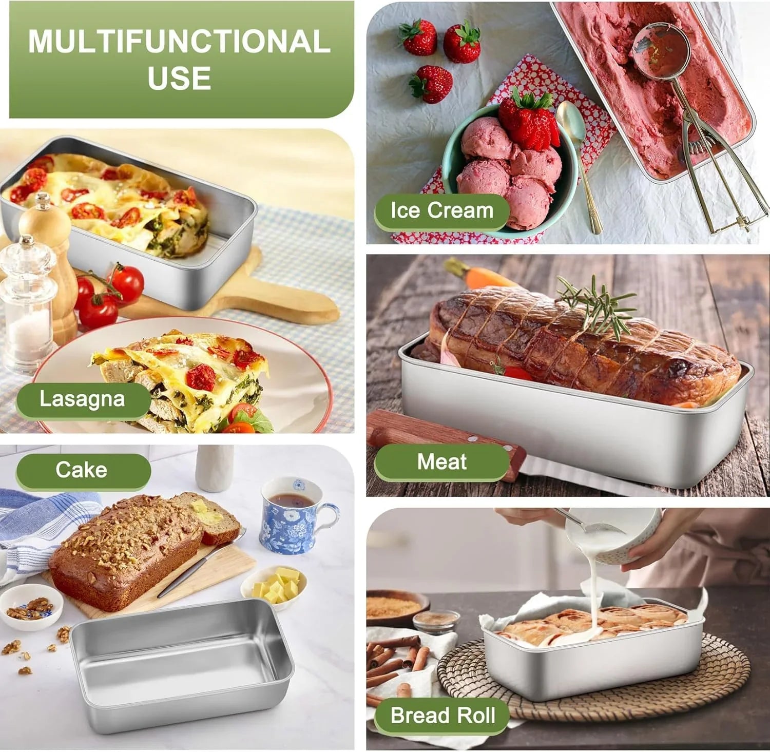 Loaf Pan Set, 9 X 5 Inch Bread Pans, Stainless Steel Loaf Toast Baking Pans for Bread Meatloaf Lasagna Cake, Healthy & Non Toxic, Oven Safe& Easy Clean, (Silver, 8Pcs)