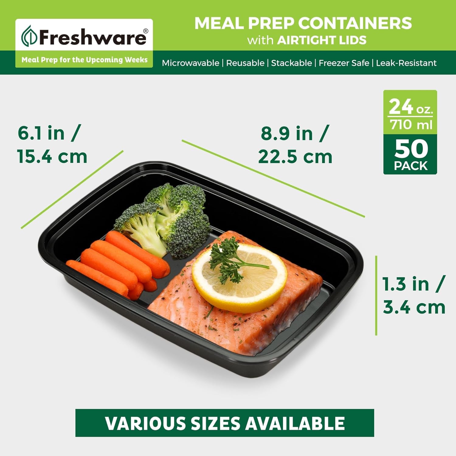 Meal Prep Containers [50 Pack] 1 Compartment with Lids, Food Storage Containers, Bento Box, BPA Free, Stackable, Microwave/Dishwasher/Freezer Safe (24 Oz)