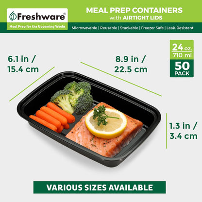 Meal Prep Containers [50 Pack] 1 Compartment with Lids, Food Storage Containers, Bento Box, BPA Free, Stackable, Microwave/Dishwasher/Freezer Safe (24 Oz)