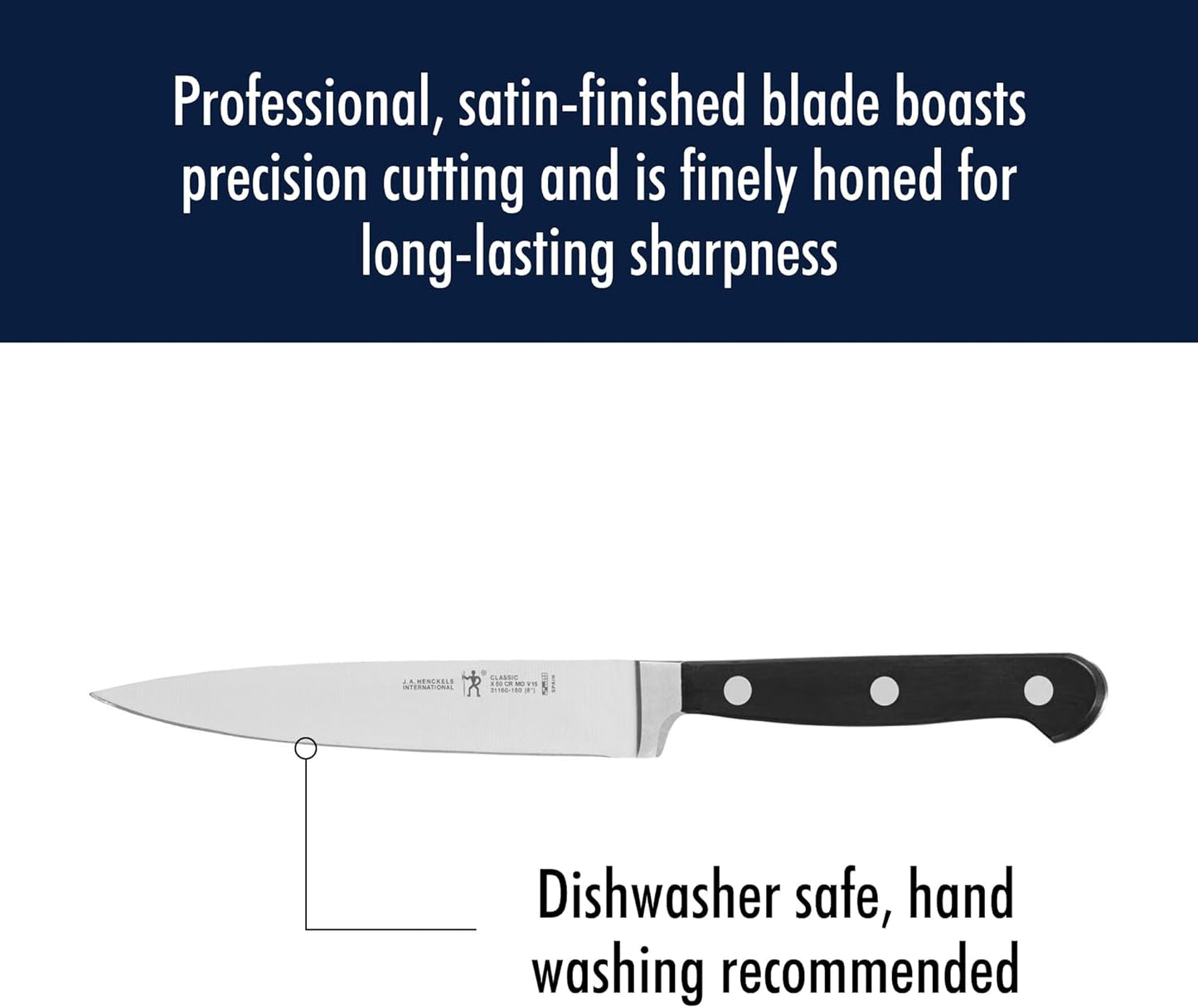 Classic Razor-Sharp 3-Piece Kitchen Knife Set, Chef Knife, Paring Knife, Utility Knife, German Engineered Informed by 100+ Years of Mastery, Stainless Steel