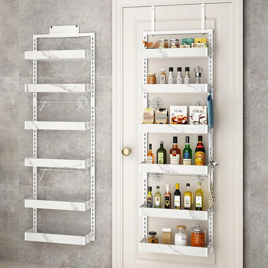 over the Door Pantry Organizer, 6-Tier Adjustable Basket Kitchen Pantry Door Organization and Storage, Heavy-Duty Metal Hanging Kitchen Spice Rack, D6.3 X W17.32 X H50.60 Inch, 1 Pack
