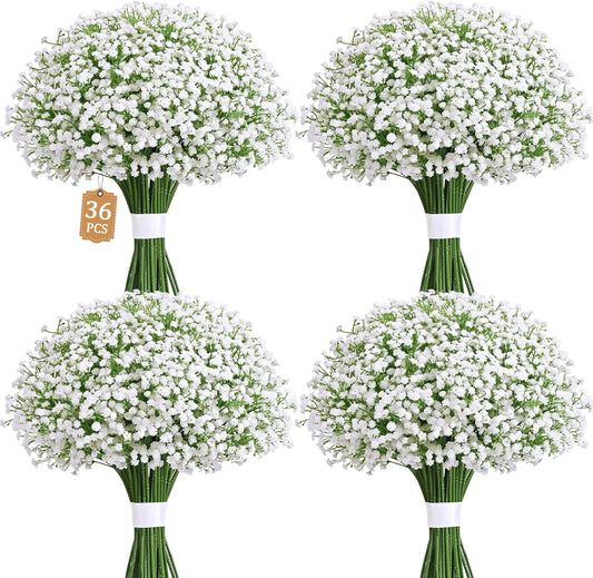 36 Pcs Babys Breath Artificial Flowers, White Baby Breath Flowers Artificial Bulk Real Touch Fake Babys Breath Flowers Faux Gypsophila for Wedding Party Home Floral Arrangement Decor