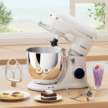 3-IN-1 Electric Stand Mixer, 6.5QT Bowl 660W 10-Speed Kitchen Mixer, Household Food Mixers Include Dough Hook, Beater and Whisk, Bread Cake Mixer for Baking and Most Home Cooks, Almond Cream