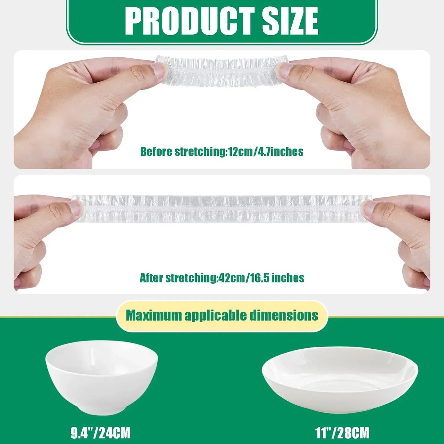 Stretchable kitchen bowl cover for 9.4-11 inch dishes, 12cm to 42cm expandable size