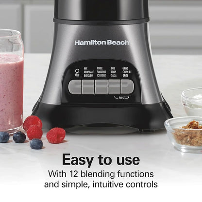 Blender and Food Processor Combo for Shakes & Smoothies, with 3 Cup Electric Food Chopper Attachment, 40 Oz Glass Jar, Blender Travel Cup, 700 Watts Peak Power, Gray & Black (58163)