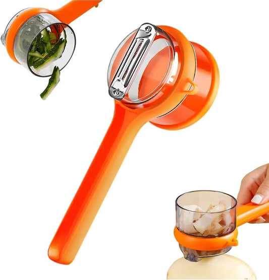 Fruit and Vegetable Peeler with Storage Box,Peeler with Container, Vegetable Peeler with Catcher, Easy to Clean Double-Sided Stainless Steel Multi-Function Peelers for Home Kitchen, Veggie (Orange)