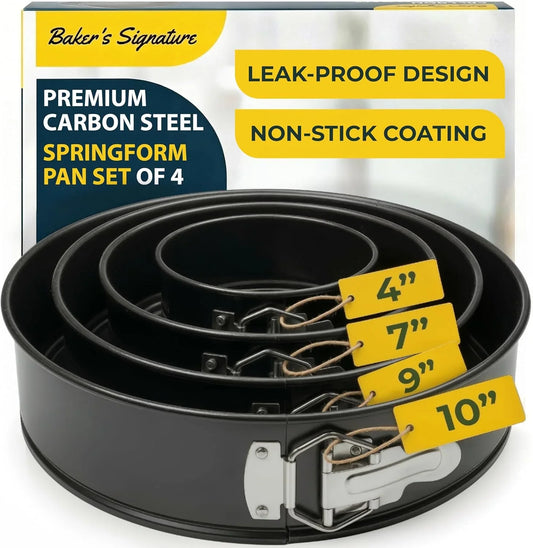 Springform Pan Set of 4 - 4,7,9,10" Carbon Steel with Removable Bottom – Leakproof Design, Nonstick Coating Cheesecake Pan – Durable Cake Mold with Secure Latch, Even Heat Cheese Cake Pans for Baking